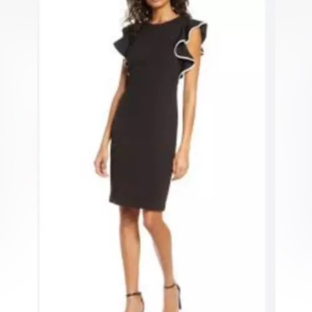 Eliza J Black Midi Dress with Ruffled Sleeves